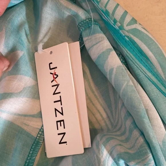 Jantzen 3/4 Sleeve Woven Maxi Duster Cover Up Teal Palm Size M NWT - Picture 9 of 10